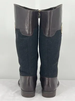 Tommy Hilfiger Madelen 2 Brown Leather Charcoal Wool Gold Logo Riding Boots 9.5 thumbnail 8