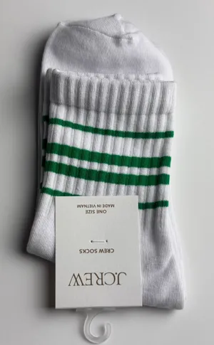 J. Crew White Crew Socks with Green Stripes New With Tag One Size thumbnail 1