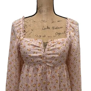 Storia Mini Dress Floral Long Sleeve Square Neck‎ Open Back Tie Pink Size Small thumbnail 2