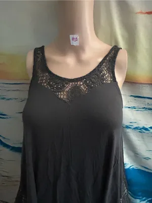 American Eagle Charcoal Black Crochet Trim Sleeveless Tank Top XXS thumbnail 7