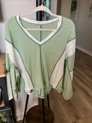 Patchwork Sage waffle Knit V thumbnail 3