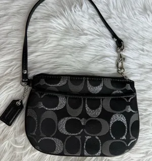 COACH Black Silver Signature Canvas Wristlet thumbnail 1