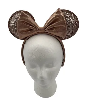 Disney Parks ROSE GOLD Glitter Minnie Mouse Ears Headband Sparkle Bow Holiday thumbnail 1