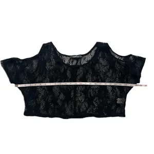 Vintage Peppermint Knit Lace Women’s Crop Top S Cold Shoulder Festival Summer thumbnail 4