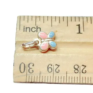 925 Sterling Silver blue pink buttetfly necklace charm pendant very small thumbnail 3