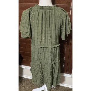 Entro Ruffle‎ Tiered Dress Sz M Cottagecore olive green gauzy FLAW thumbnail 4