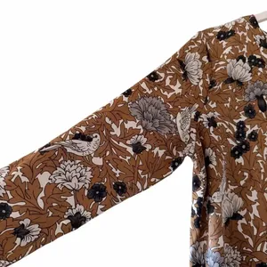 Ann Taylor Floral Mixed Media Pleat Front Gold Gray Office Career Top Sz MP thumbnail 4