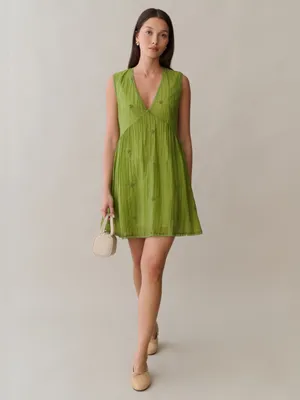 NWT few moda Stefania Dress size XS green embroidered mini Kourt thumbnail 4