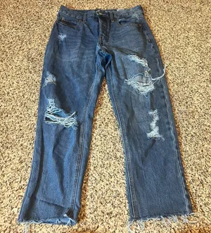 Old Navy High Rise Slouchy Straight‎ Jeans Women Size 4 Distressed Blue thumbnail 1