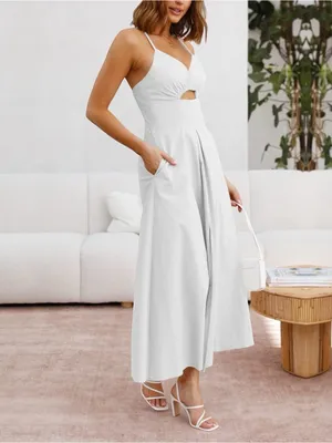 BTFBM White Cutout Maxi Dress Size Large Slit Pockets Adjustable Straps NWT thumbnail 2