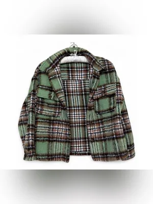 Lulus Women’s Sit Fireside Green Plaid Shacket Size XS thumbnail 8