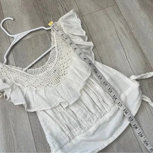 Free People Top crochet yoke crop womens White xsmall boho cottagecore festival thumbnail 5