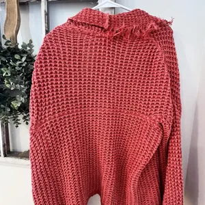 Free‎ People I'll Be Around Silk Cotton Waffle Fringe Sweater Oversized Small thumbnail 12