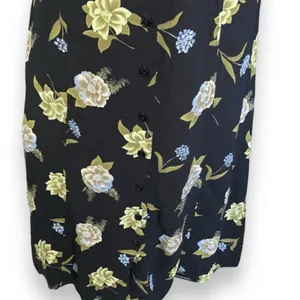 Sag Harbor Vintage Skirt Black Blue Floral Button Front Romantic Grunge Midi Botanical thumbnail 5