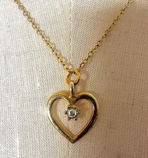 Gold tone heart rhinestone pendant necklace thumbnail 1