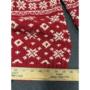Vtg‎ Ralph Lauren Hand Knit Button Neck Sweater Red Nordic Snowflake P M thumbnail 7