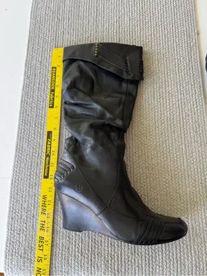 Bronx Black Studded Leather Wedge Knee-High Boots with Woven Detail Sz 8.5 thumbnail 6