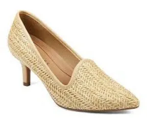 Aerosoles Women's Raffia Woven Kitten Heel Pumps Pointed Toe Natural Beige 8M‎ thumbnail 1