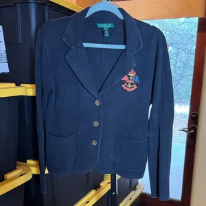 Vintage Lauren Ralph Lauren Black Cotton Crested School Boy Blazer Size Medium thumbnail 2