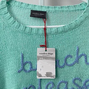 Wooden Ships Cotton Beachy Coastal Beach Please Graphic Knit Sweater XS/S Mint‎ thumbnail 4