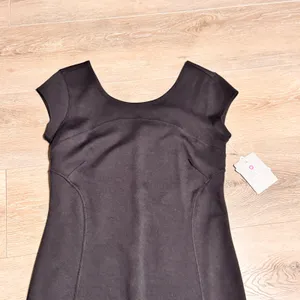 NWT Athleta Illusion Dress Black Short Sleeve V Neck Sheath Knee Length Medium M thumbnail 3