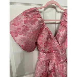NWOT Meet Me in Santorini Cheers to Us Light Pink Floral Jacquard Mini Dress, XS thumbnail 5