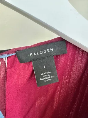 Halogen Pleated Floral-Print Sleeveless Dress - Burgundy Size Large thumbnail 10