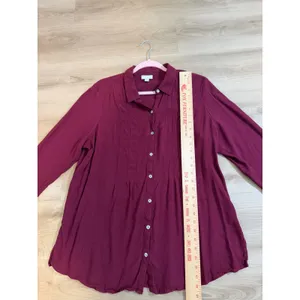 J. Jill Button Down Shirt Burgundy XL Women Pintuck Rayon Long Sleeve Tunic thumbnail 9