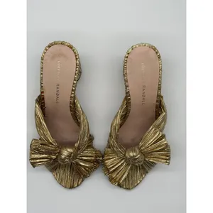 Loeffler Randall Womens Penny Pleated Bow Sandals Gold Size 7 thumbnail 5