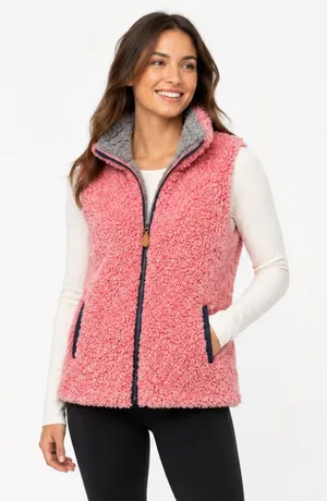 Simply Southern Pink Sherpa Full-Zip Vest Size S thumbnail 1