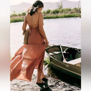 Anthropologie Rusty Peach Tiered Maxi Dress thumbnail 7