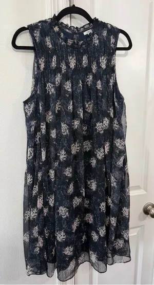 Joie Navy and Cream Floral Pleated Sleeveless Dress thumbnail 1
