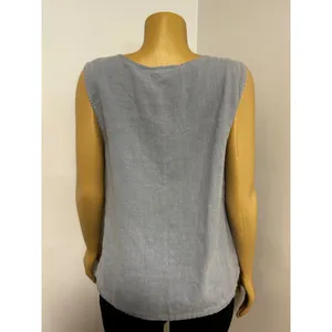 Aly Wear Womens Medium Blue 100% Linen Button Front Vest Top USA BOHO Earthy thumbnail 3
