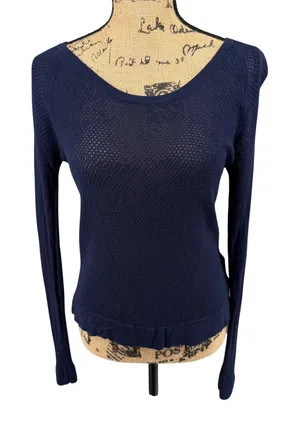 Rag & Bone‎ Mesh Top Womens S Navy Blue Pointelle Open Knit Long Sleeve Netted thumbnail 1