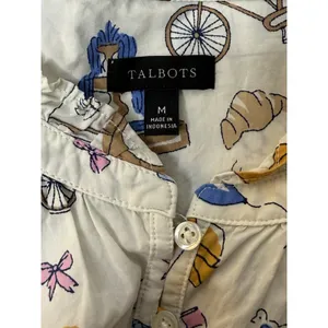 Talbots Paris Icons Ruffle Trim Popover Top Cotton Women Sz M Cottage‎ Mom White thumbnail 6
