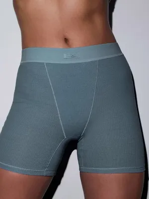 SKIMS Cotton Ribbed High-Waist Boxer Short Size XS Slate Teal Loungewear Travel thumbnail 1