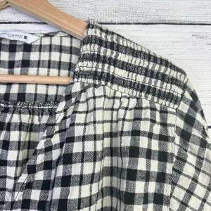 Zara Womens XS Gingham Top Cropped Plaid Flannel Black White Puff Sleeve‎ thumbnail 4