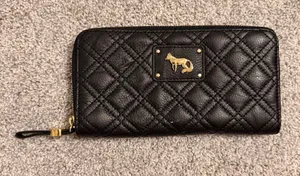Black Quilted Leather Zip Wallet with Gold Fox Accent thumbnail 1