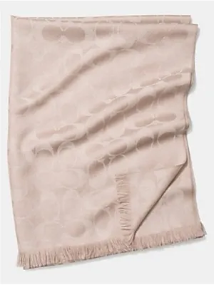 Coach Women's Signature Scarf Taupe Silk Blend thumbnail 2