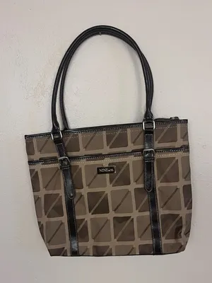 Nine & Co. tote brown and tan geometric pattern thumbnail 1