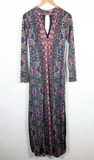 Free People Cabaret Long Sleeve Maxi Dress Medium Sunrise Combo Stretch thumbnail 1