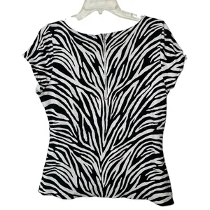 White House Black Market Zebra Print Top L Exposed Zipper Stretch Lined Blouse thumbnail 2