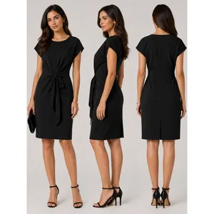 ALEXIA ADMOR Tie-Waist Sheath Dress Womens XL Black Cocktail Minimal Career LBD thumbnail 9