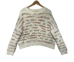 Altar'd State‎ Knit Geometric Pullover Cream Cozy Textured Relaxed Sweater L thumbnail 1