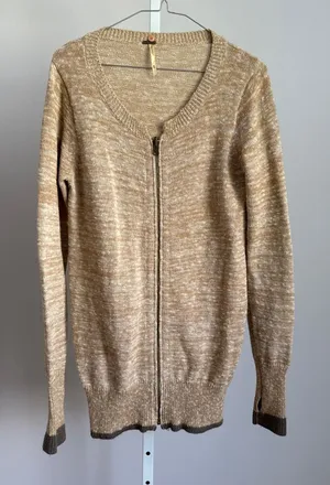 Free People Zip Up Cardigan Sweater Minimalist Brown‎ Cotton Blend size M thumbnail 1