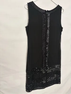 Adrianna Papell Evening Size 4 Black Silk Beaded Sequined Flapper Dress(A918) thumbnail 9