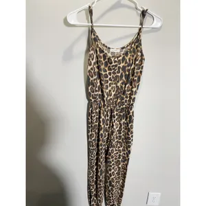Socialite Leopard Print‎ Jumpsuit XS Brown Animal Print Spaghetti Strap Knit thumbnail 3