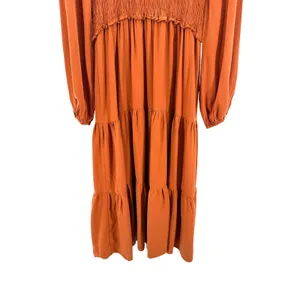 Bohme Rust Midi Dress Medium Long Balloon Sleeve Smocked Bodice Layered Tiered thumbnail 4