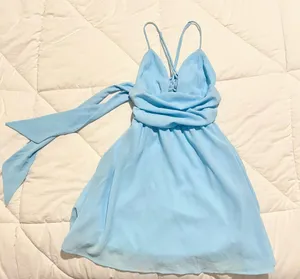 Lucy in the Sky Mini Light Blue Dress A-line Tie Back thumbnail 1