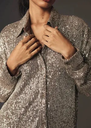 Flat White Sequin Tunic Dress, Size XS thumbnail 4